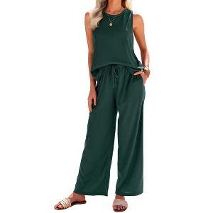 Ekouaer Womens Pajamas 2 Piece Lounge Set Waffle Knit Loungewear Sleeveless Tank Top with Long Pants Outfits - 1 of 4