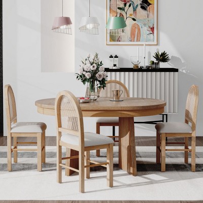 5-Piece Vintage Wood Extendable Dining Table Set with 4 Upholstered Chairs, Expandable Kitchen Table for Dining Room-The Pop Home