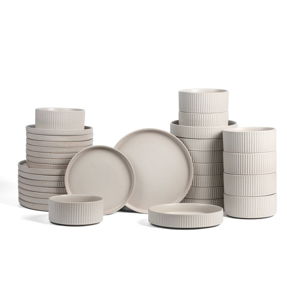 Stone Lain 32pc Haven Stoneware Dinnerware Set with Pasta Bowls Beige