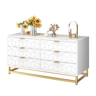 6-Drawer Dresser - Modern Wood Chest of Drawers with Gold Handles