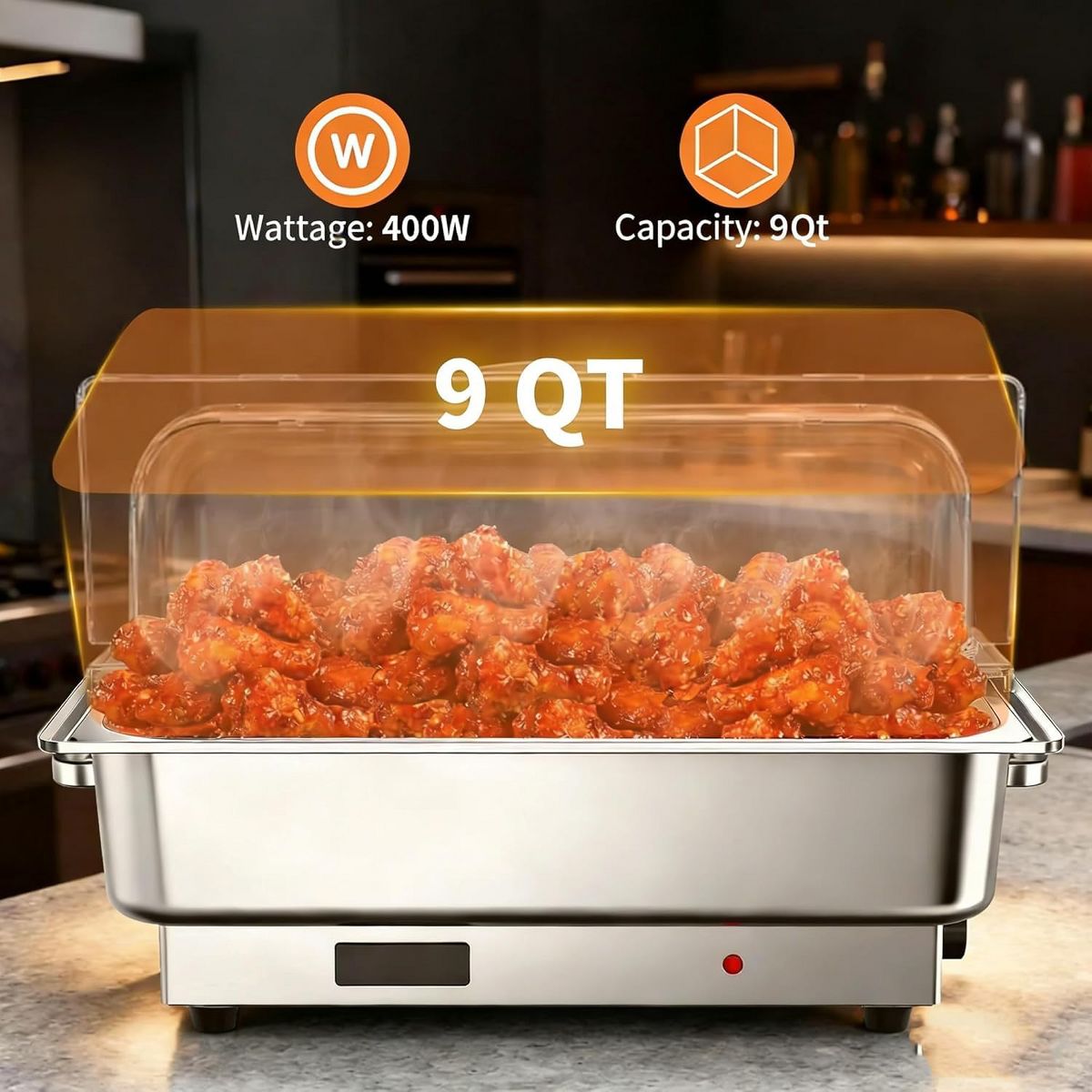 Stainless Steel Electric Chafing Dish Buffet Set – 9QT Food Warmer with Digital Temp Control, Transparent Lid for Catering, Parties, Weddings - thumbnail 2
