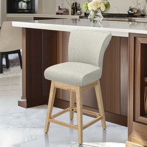 Dyonery Counter Height Swivel Barstool Set of 1 26.8 Inch Modern Faux Leather Barstools Chair for Kitchen Island Solid Wood Legs Brown Bar Stool - 1 of 4
