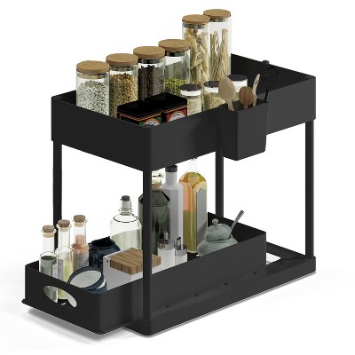 Black 2-Tier Under Sink Organizer with Sliding Drawer