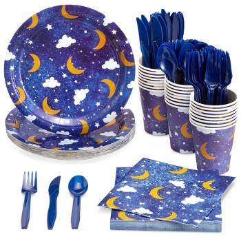 Blue Panda Twinkle Twinkle Little Star Baby Shower Decorations with Paper Plates, Napkins, Cups and Cutlery, Serves 24