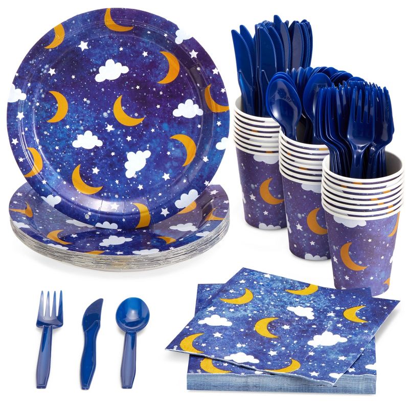 Blue Panda Twinkle Twinkle Little Star Baby Shower Decorations with Paper Plates, Napkins, Cups and Cutlery, Serves 24, 1 of 8