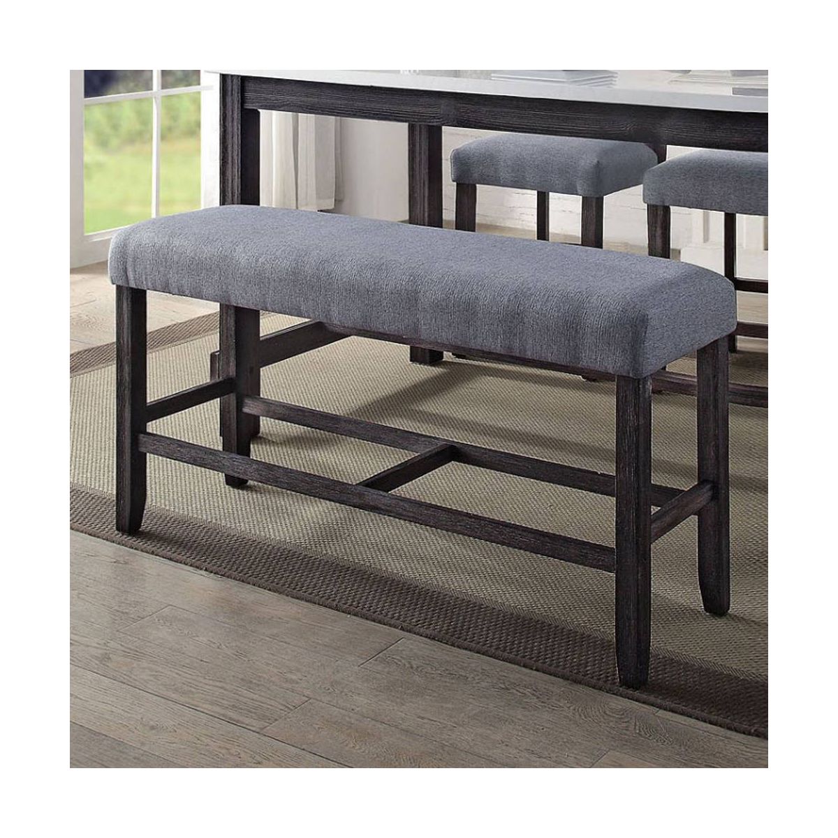 Acme Furniture 48" Yelena Fabric Counter Height Bench Weathered Espresso : Linen Upholstery, Wood Frame
