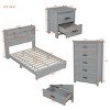 Queen Size Vintage Bedroom Set with  Wood Bed Frame, Storage Headboard with USB, 2 Nightstands and 5-Drawer Dresser-Maison Boucle - 3 of 4