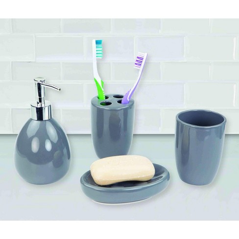 Kralix 4 Piece Bathroom Accessories Set, Modern Bathroom Accessory Set With  Soap Dispenser, Toothbrush Holder, Tumbler and Vanity Tray 