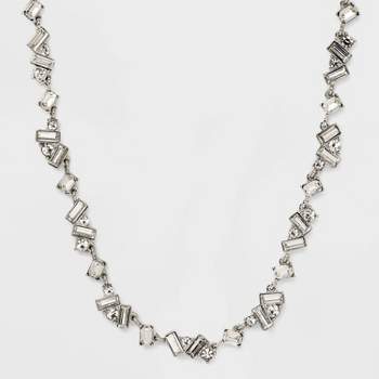 Mixed Shape Stone Chain Necklace - Silver