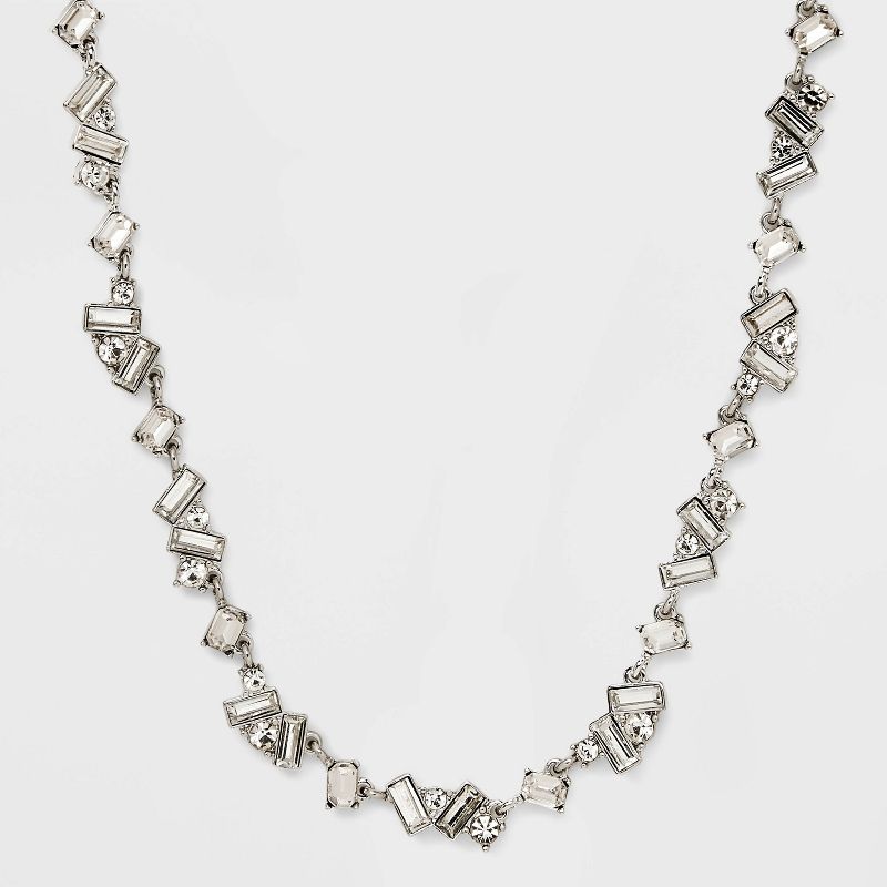 Mixed Shape Stone Chain Necklace - Silver, 1 of 5