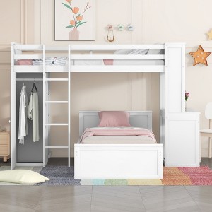 NicBex Twin Size Bunk Bed Loft Bed with Desk Pine Bed Frame with Shelves, Drawers, Wardrobe, Ladder and Guardrail, No Box Spring Required - 1 of 4