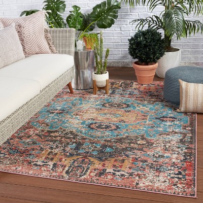 Presia 8' x 10' Red and Teal Synthetic Reversible Area Rug