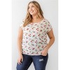 Slickblue Elegant Ivory/Pink Floral Print Ruched Top – Plus Size, Cup Sleeves, Casual & Charming, 1X-3X - 2 of 4