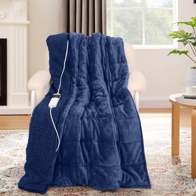 Inhand Heated Weighted Blanket - 13 lbs (50” x 60”) Large, Cozy and Soft Flannel, Fast Heat Navy Throw Blanket with Auto Shut-Off Timer