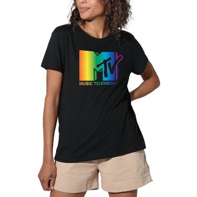 Women's MTV Rainbow Logo Loose T-Shirt Black 2X Large