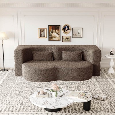 Convertible Floor Sofa Bed with 2 Pillows, Folding Foam Sleeper Couch, No-Assembly Modern Sofa for Living Room or Guest Room-Tanpinhause