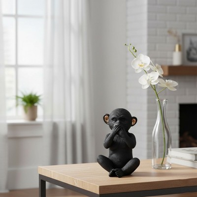 Evideco French Home Goods Wise Monkey Statues in Black & Gold - Speak, Hear, See No Evil - Sold Individually or as Set of 3 (7" Tall)