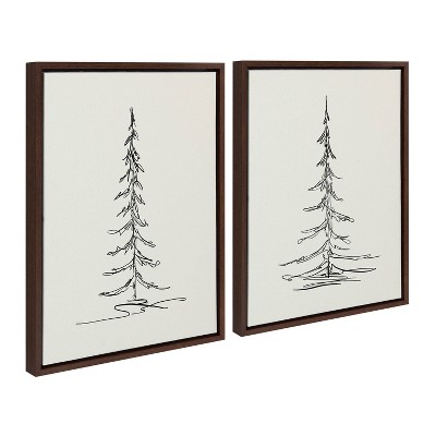 Minimalist Evergreen Trees Black and White Canvas Art Set