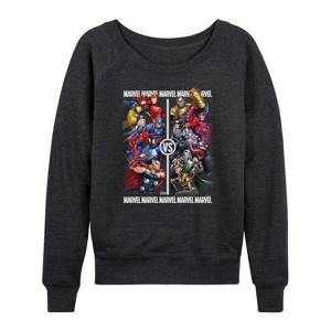 Women's - Marvel - Heros Vs Villains Lightweight French Terry Wide Neck Long Sleeve Shirt - 1 of 4
