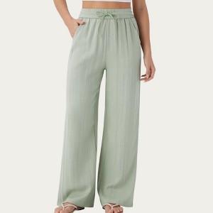 Anna-Kaci Women's High Waist Drawstring Lounge Pants with Wide Leg Silhouette Soft Relaxed Knit Fabric - 1 of 3