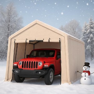 Coucheta Heavy-Duty Portable Outdoor Storage Shed with Roll-Up Door & Vent, 240g Waterproof PE Tarp & UV Protection, Carport Storage Shelter - 1 of 4