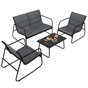 4-Piece Outdoor Patio Set with Textilene Fabric & Tempered Glass Table – All-Weather Conversation Furniture for Garden, Pool, Balcony - 1 of 4