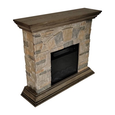 40" Bisque and Muddy Freestanding Electric Fireplace with Stone-Brick Mantel