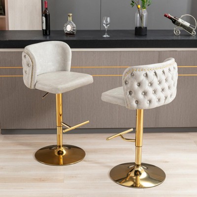 INFURNIC Counter and Bar Stools Swivel PU Upholstered Barstools with Tufted Back for Home Kitchen Island, Beige, 18.1"*19"*42.9"