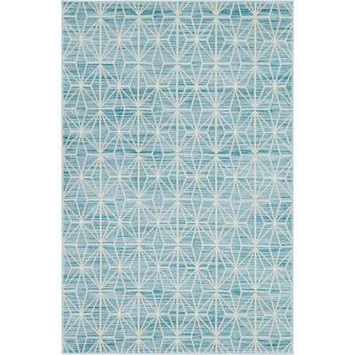 4' x 6' Blue Geometric Synthetic Easy Care Rug