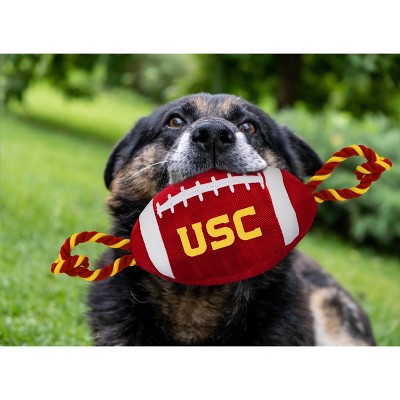 University Southern California USC Soft Plush Football Squeaky Rope Dog Chew Toy 