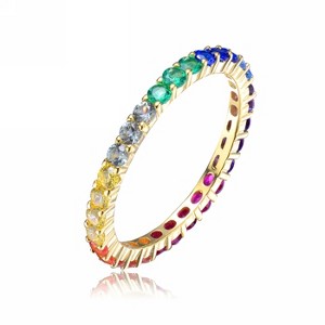 Guili Sterling Silver White Gold Plated Eternity Ring with Multicolor Cubic Zirconia, a Stylish & Eye-Catching Jewelry Piece for Women, Size 6-8 - 1 of 3