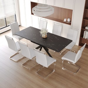 9-Piece Extendable Dining Set with Rectangle Kitchen Table and 8 C-shaped Tube Armless Chairs - 1 of 4