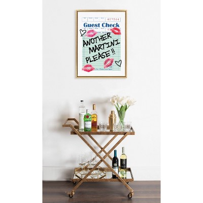 Bright Gold Framed Canvas Print with Martini Guest Check Design, 18x24