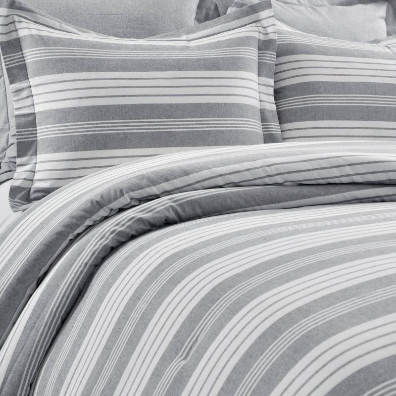 Full/Queen 5pc Farmhouse Yarn Dyed Striped Comforter Set Gray/White - Lush D&#233;cor, 4 of 7