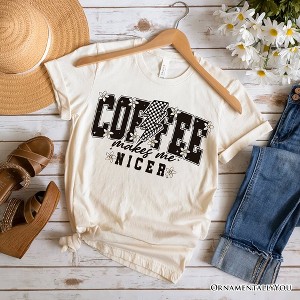 Coffee Makes Me Nicer Retro T-Shirt, Trendy White and Natural Tee for Stylish Women and Caffeine Lovers| OrnamentallyYou - 1 of 4
