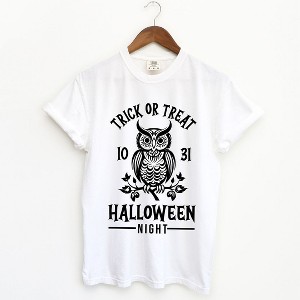 Simply Sage Market Women's Trick Or Treat Owl Short Sleeve Garment Dyed Tee - 1 of 4