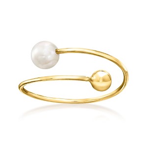 Pure Collection by Ross-Simons 5mm Cultured Pearl and 14kt Yellow Gold Bypass Ring - 1 of 4