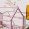 Whisen Twin Size Floor Wooden Bed with House-shaped Roof Frame and Fence Guardrails - 4 of 4