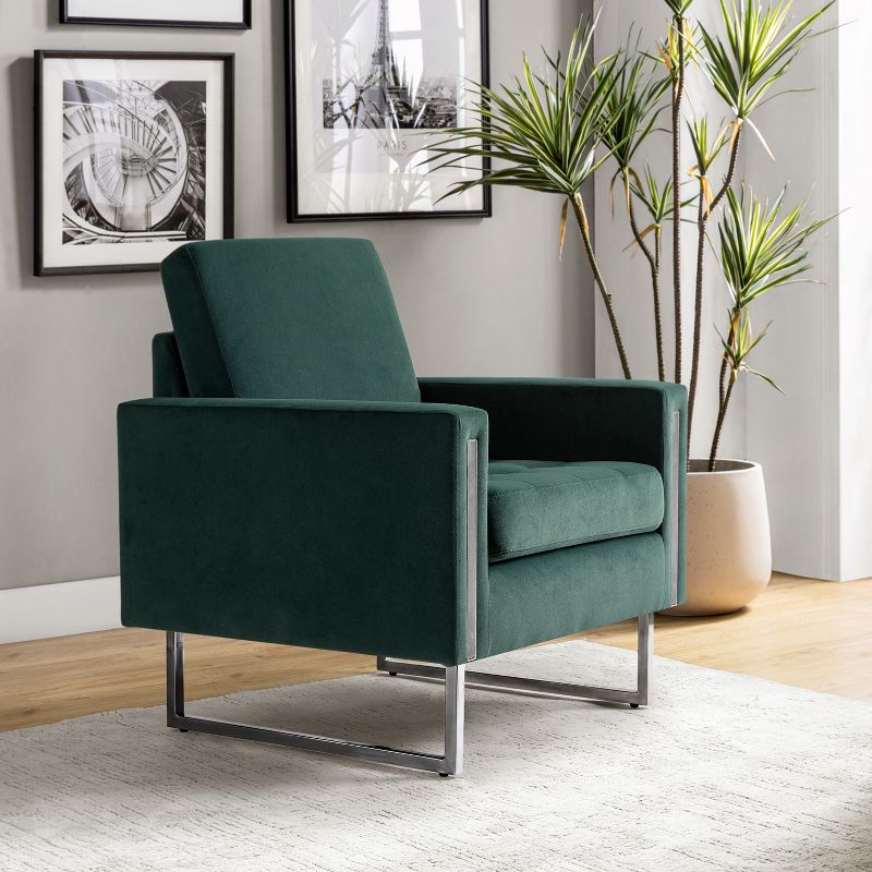 Idmon Modern Tufted Wooden velvet Club Chair with Metal Legs for Bedroom and Living Room | ARTFUL LIVING DESIGN, 4 of 12