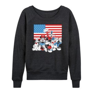 Women's - Disney - Mickey And Friends Flag Lightweight French Terry Wide Neck Long Sleeve Shirt - 1 of 4