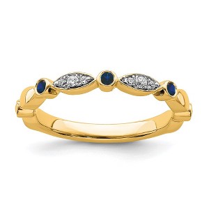Black Bow Jewelry 14k Yellow Gold Created Sapphire & .05 Ctw Diamond Stackable Band - 1 of 4