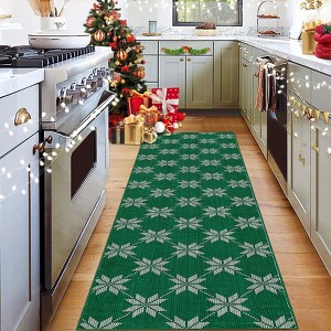 Coolmee Christmas Living Room Area Rug Machine Washable Rugs Carpet Indoor Door Mat Non-Slip Snowflake Rug for Bedroom Kitchen Green - 1 of 4