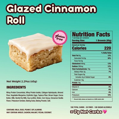 Prime Bites Glazed Cinnamon Protein Brownie - 19g Protein - 9.16oz/4ct: Chewy, Ready to Eat