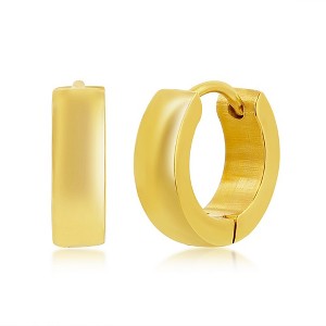Metallo Stainless Steel 13mm Polished Huggie Hoop Earrings - Available Colors: Silver, Gold, Black - 1 of 2