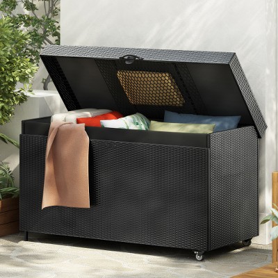 Bigget Outdoor 200 Gallon Steel Wicker Patio Deck Storage Box,Black