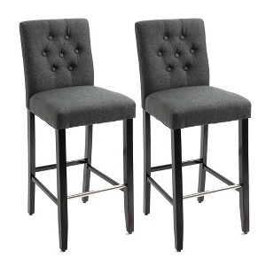HOMCOM 2 Piece Barstools Linen Upholstered Breakfast Stools with Back, Footrest, ,Armless Seat for Kichen Dining Room,Solid Wood Leg, Gray - 1 of 4