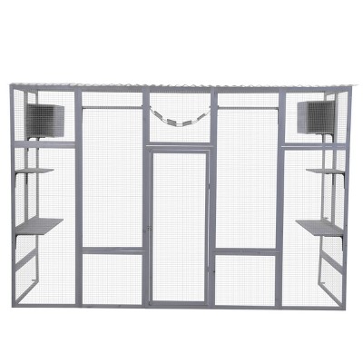 AZL1 Life Concept Pet Crates and Houses Large Outdoor Cat Enclosure with Window View Design Multi Level Activity Platforms, Gray, 100.78"*35.4"*72"