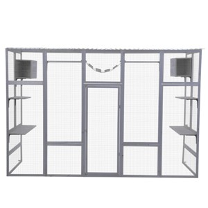 AZL1 Life Concept Pet Crates and Houses Large Outdoor Cat Enclosure with Window View Design Multi Level Activity Platforms, Gray, 100.78"*35.4"*72" - 1 of 4
