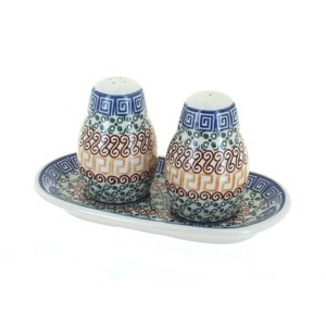 Blue Rose Polish Pottery 131 Ceramika Artystyczna Salt & Pepper Shakers with Tray - 1 of 1