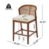 Set of 2 Counter Height Stools, Wood Counter Stools with Rattan Back and Upholstered Seat, Mid-Century Counter Stools for Kitchen Island-Koiai - 3 of 4